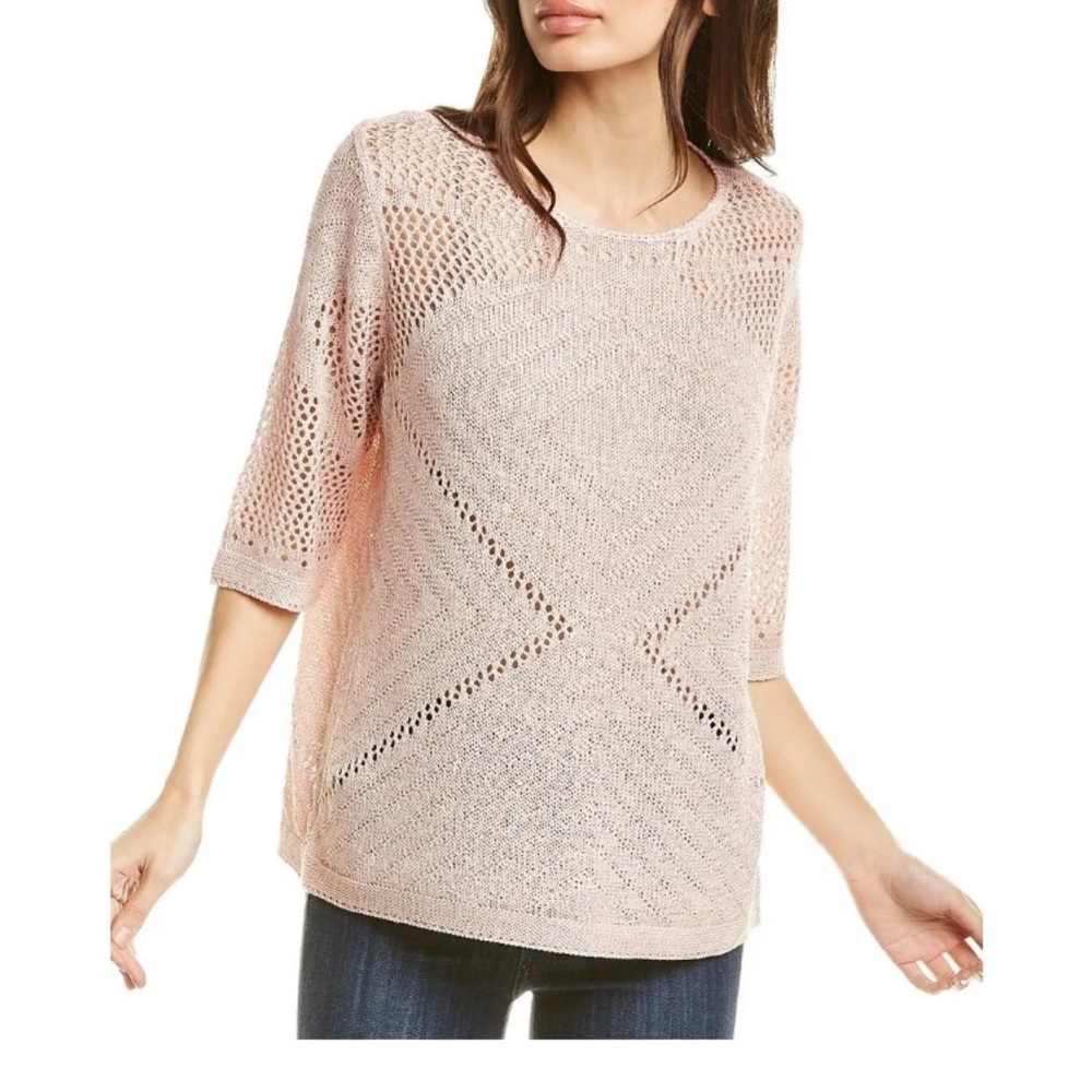 RAIN Open Knit Work Light Rose Pink Metallic Sparkly Sweater.  size large